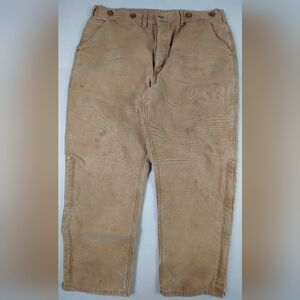 VTG Carhartt Pants Mens 38x29.5 Tan Duck Canvas Quilt Lined Workwear Insulated